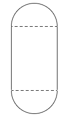 A vertical rectangle whose top and bottom edges are dashed lines. Sitting on the top of the rectangle is a semicircle whose diameter is the width of the rectangle. Sitting on the bottom of the rectangle is a semicircle whose diameter is the width of the rectangle.