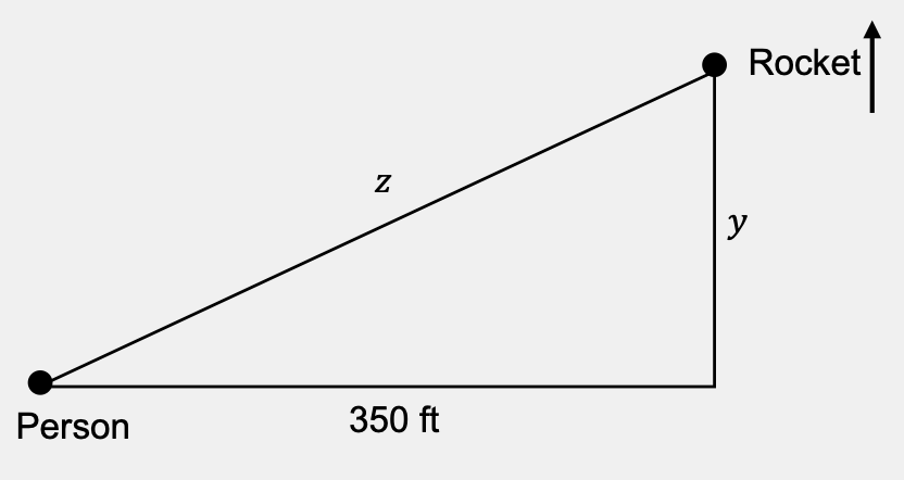 This sketch is a diagram showing a right triangle. There are dots at the two ends of the hypotenuse. The dot at the top right of the diagram is labeled, 