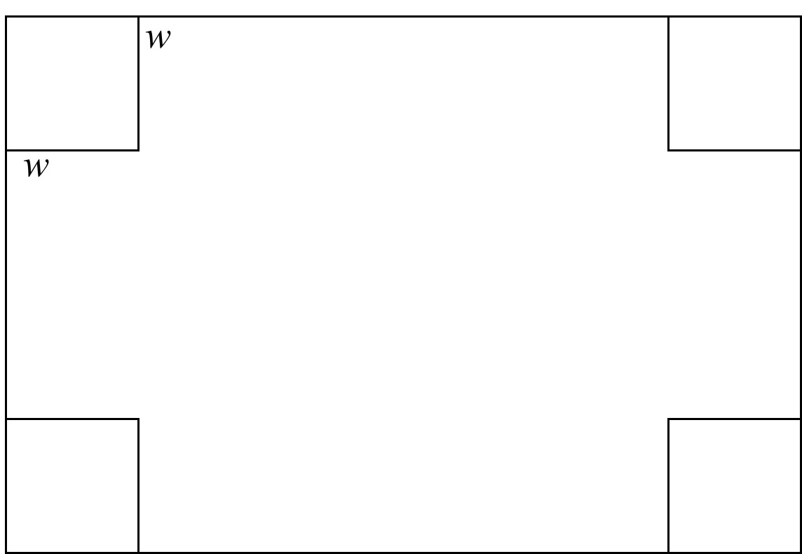 A large rectangle with squares in each corner. The sides of the squares are labeled w.