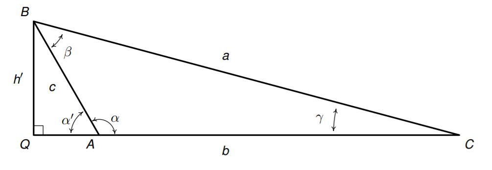 Dropping an altitude from vertex B also generates two right triangles, triangle ABQ and triangle BCQ.