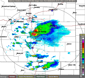 Aug 6, 2018 Colorado Springs hail storm radar loop